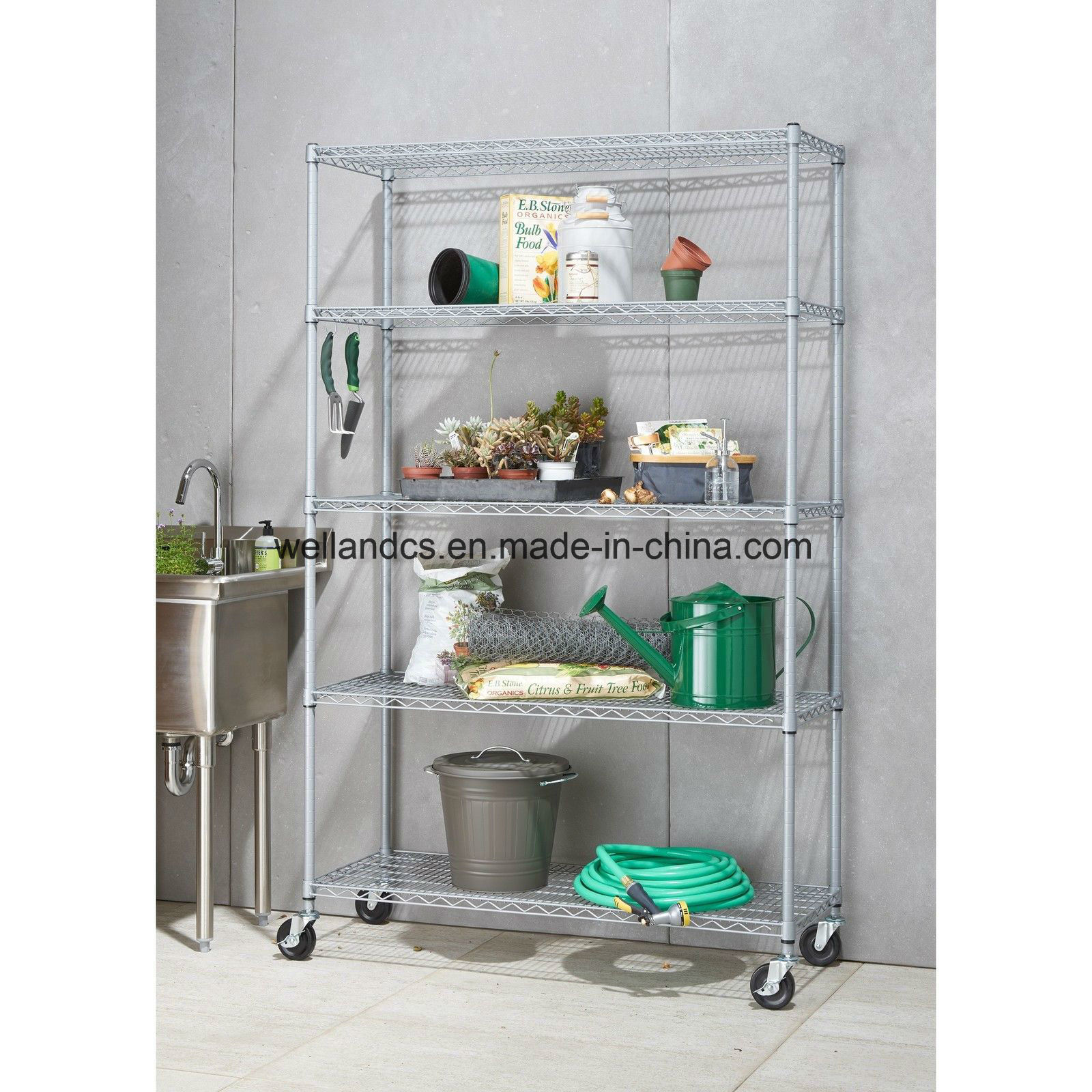 Rolling 5-Tier Adjustable Outdoor Steel Wire Shelving Rack Storage System