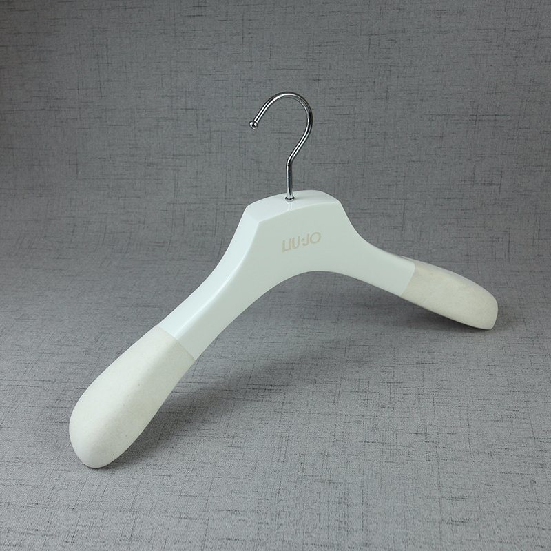 Glossy White Lotus Wood Cloth Hanger with Anti-Slip Velvet