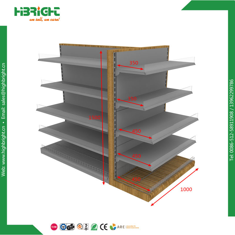 Heavy Duty Wooden Frame Supermaket Gondola Shelving