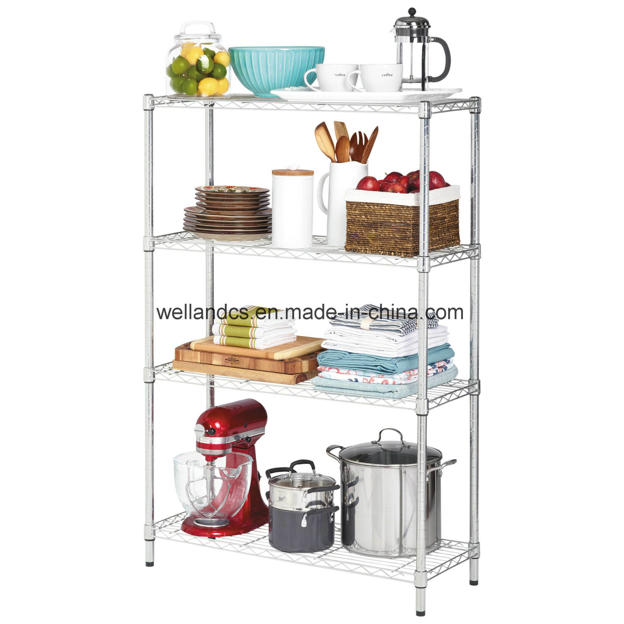 Multipurpose 4 Shelf 1370 Height Chrome Metal Wire Rack Indoor Home Storage Organizers