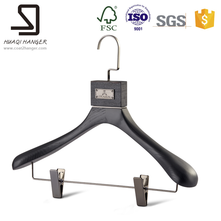 Black Wooden Hanger with Clips