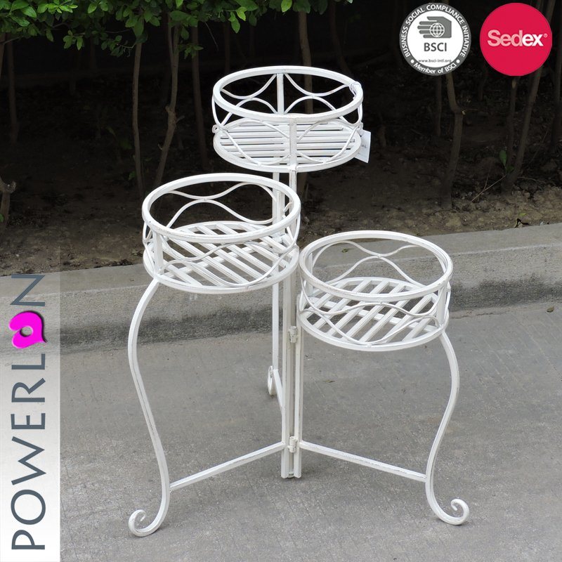 Metal Folding 3-Tier Flower Plant Stand Antique White