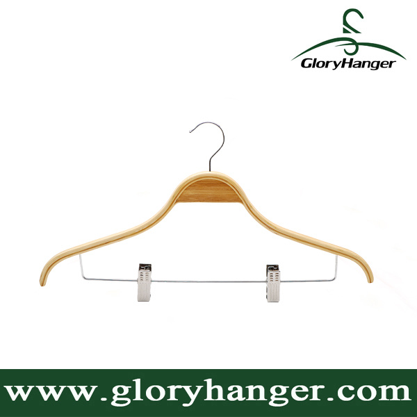 Laminated/Plywood Bamboo Cloth Hangers with Metal Clips