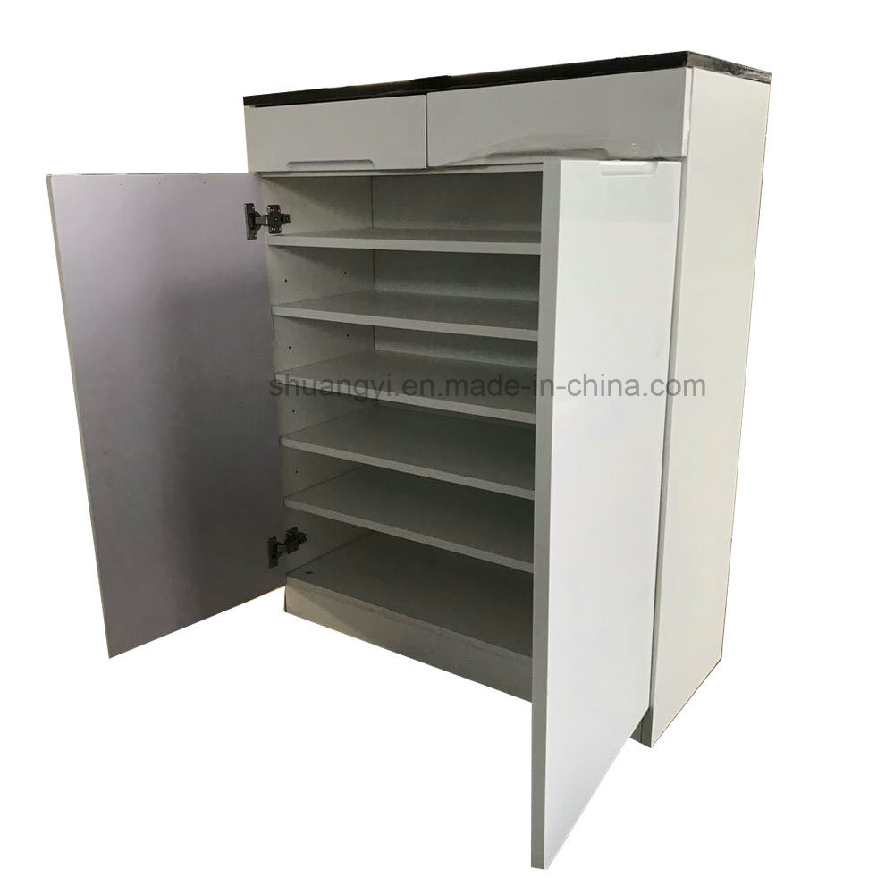 Melamine MDF/MFC Modern 2 Door 2 Drawer Shoe Cabinet