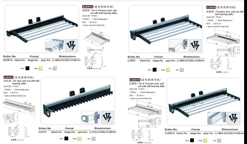 Wardrobe Fittings Top Mounted Pull out Pants Rack