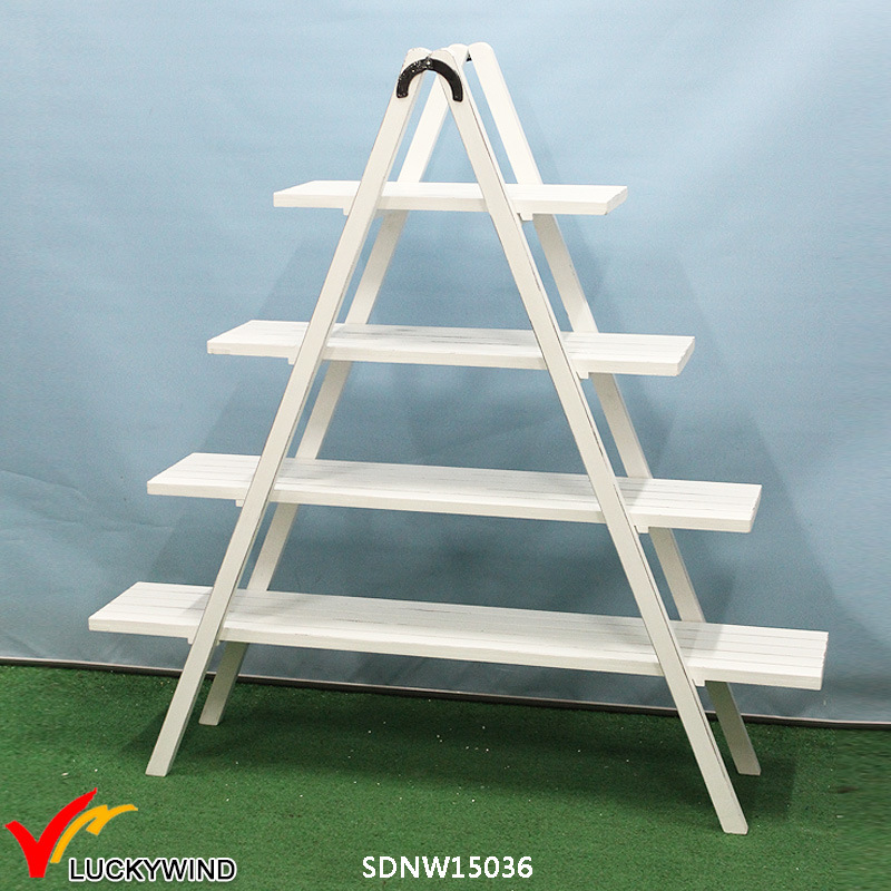 4 Tier Movable Antique White Wooden Display Rack