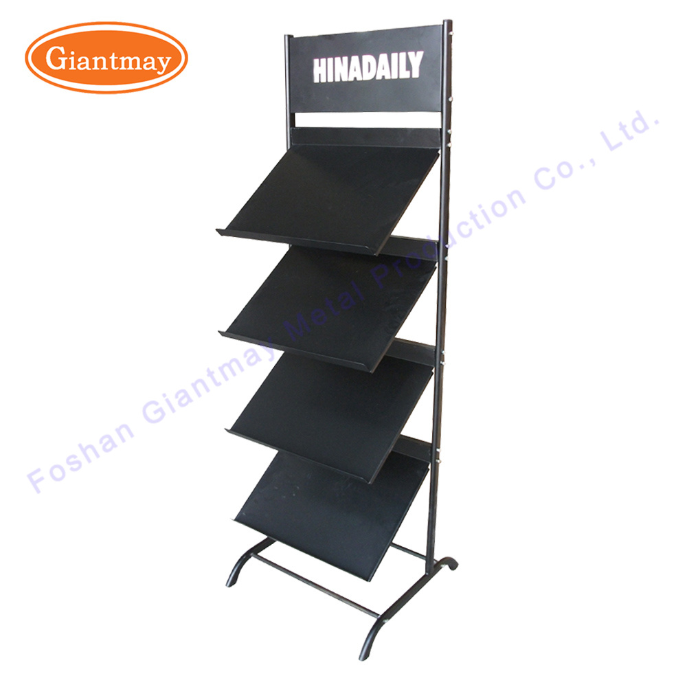 Portable Floor Standing Metal Newspaper Brochure Holder Display Rack for Sale