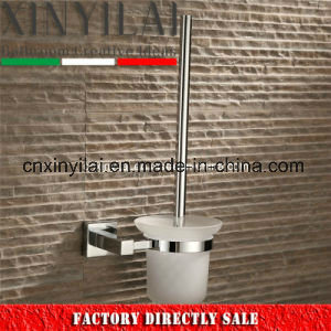 Square Brass Chrome Modern Toilet Brush & Holder with Glass Drain