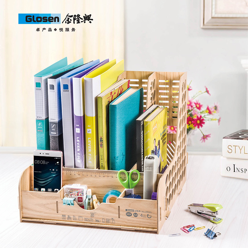 D9121 Wooden DIY 4 Columns File Tray