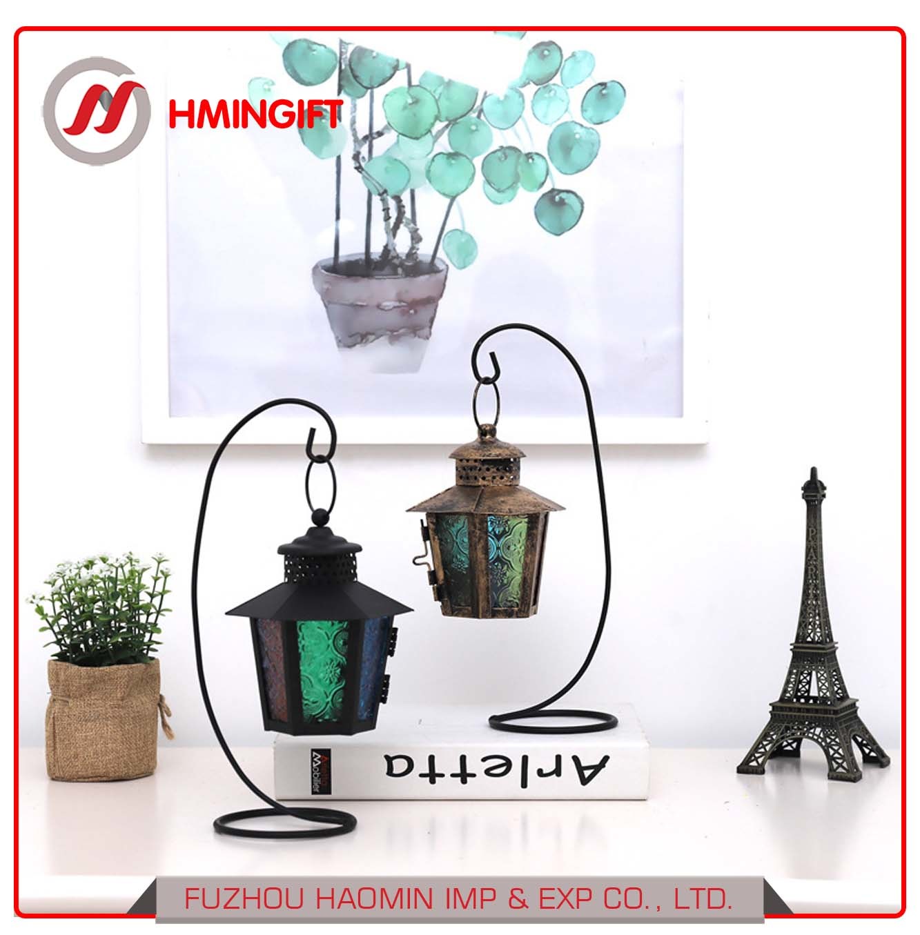 Creative Home Living Room Decoration Iron Ornaments European Metal Crafts Candle Holder Hollow Candlestick Iron Wind Lamp Light Decoration