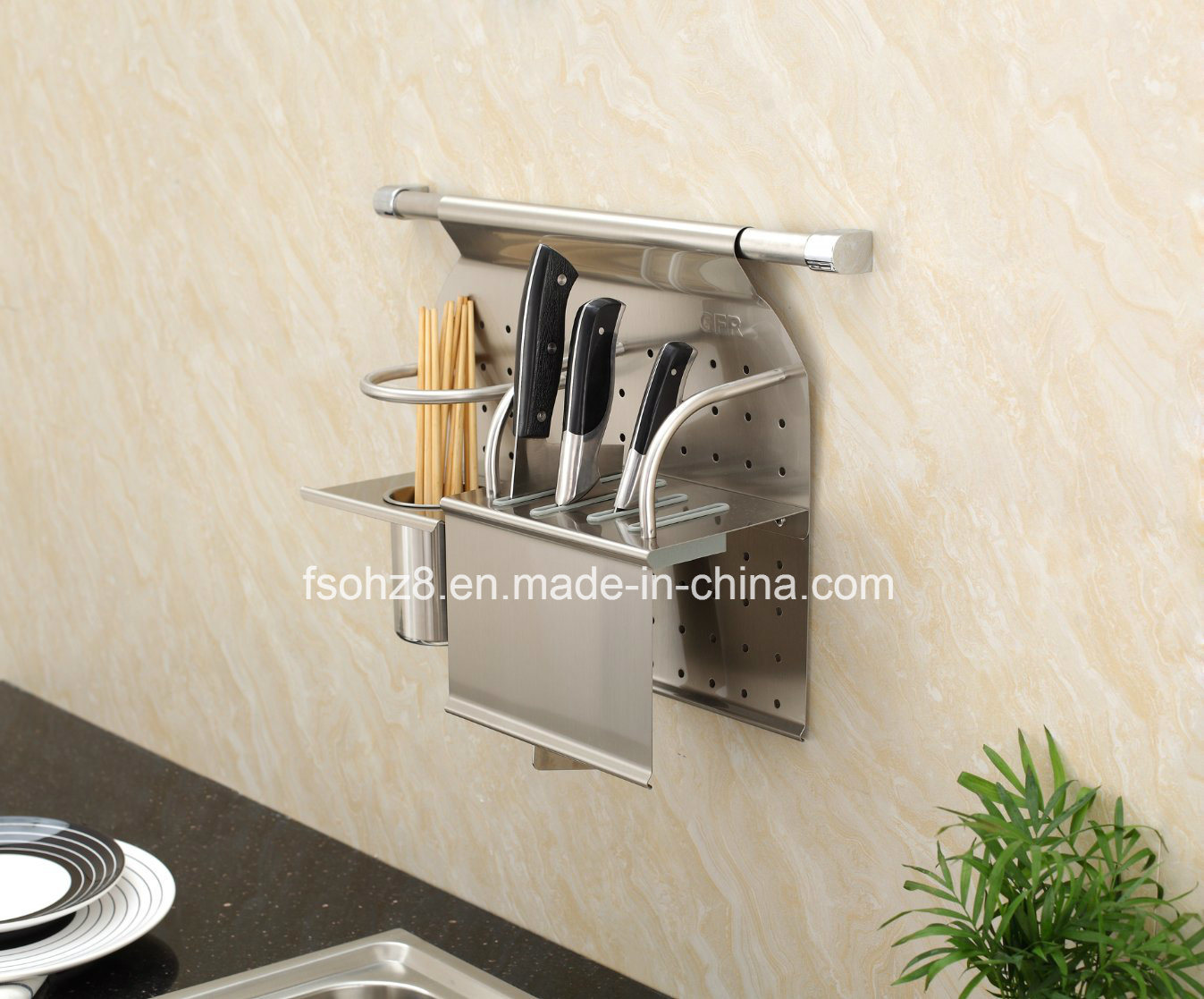 Stainless Steel Kitchen Rack for Bottle and Knife (301)