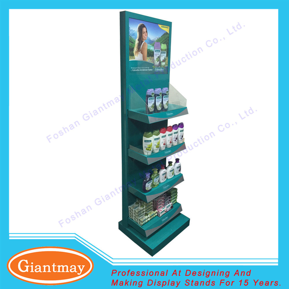 Metal Floor Standing Display Shampoo Rack with Shelf