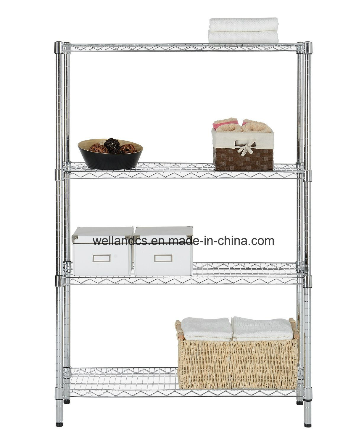 Adjustable 4 Tiers Home/Office Storage Chrome Steel Wire Rack Factory