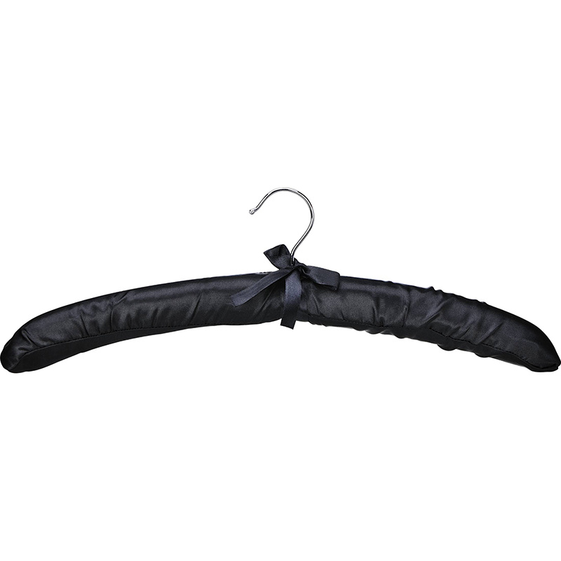 Custom Made Wood Core Padded Black Satin Hanger