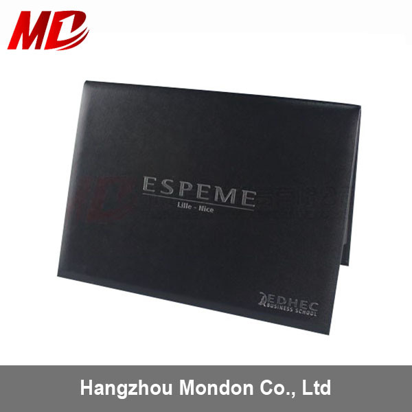 Customized Size Smooth Leather Sliver Foil Stamping Logo Graduation Certificate Cover