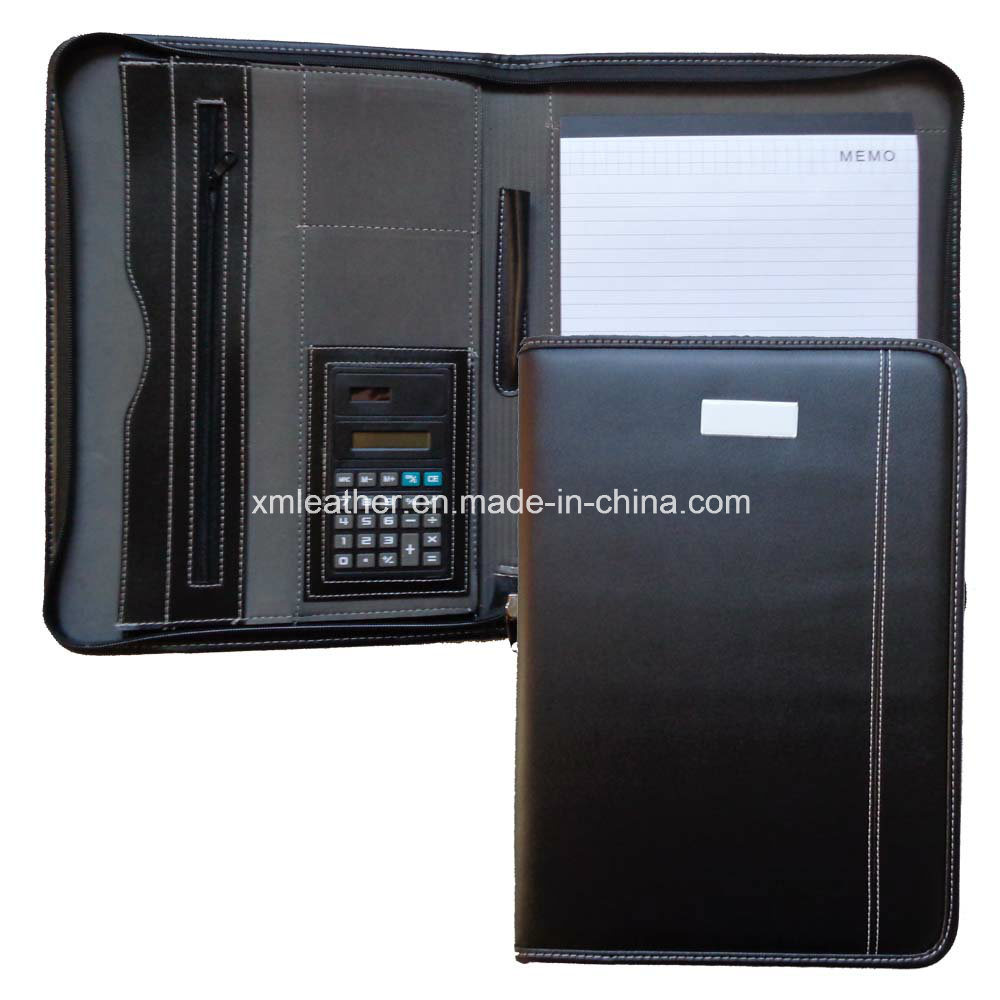Black Engraved Leather Portfolio with Metal Plate