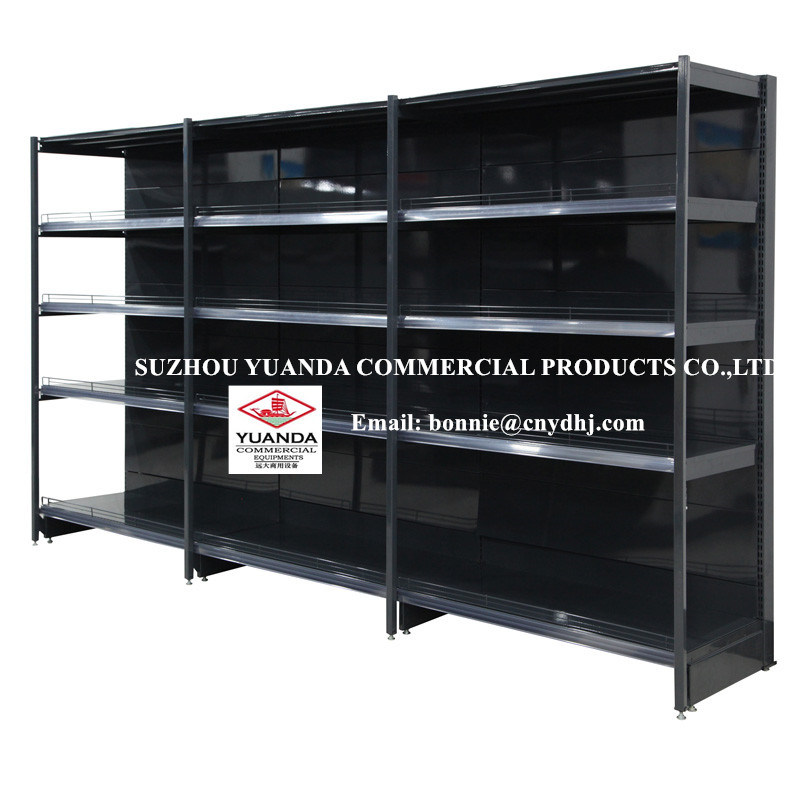 Black Single Side Heavy Duty Multi Gondola Shelving Supermarket Shelf