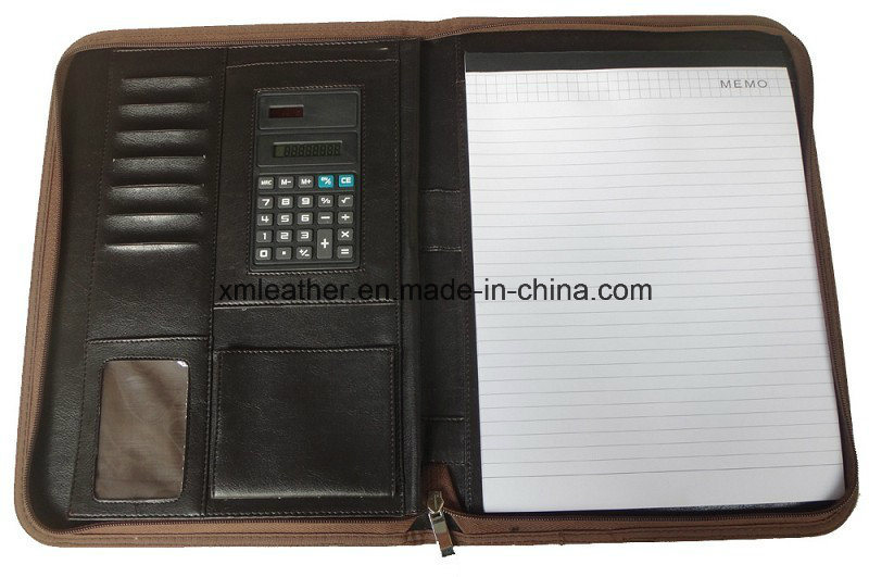 Zip A4 PU Leather Document Presentation Folder with Calculator