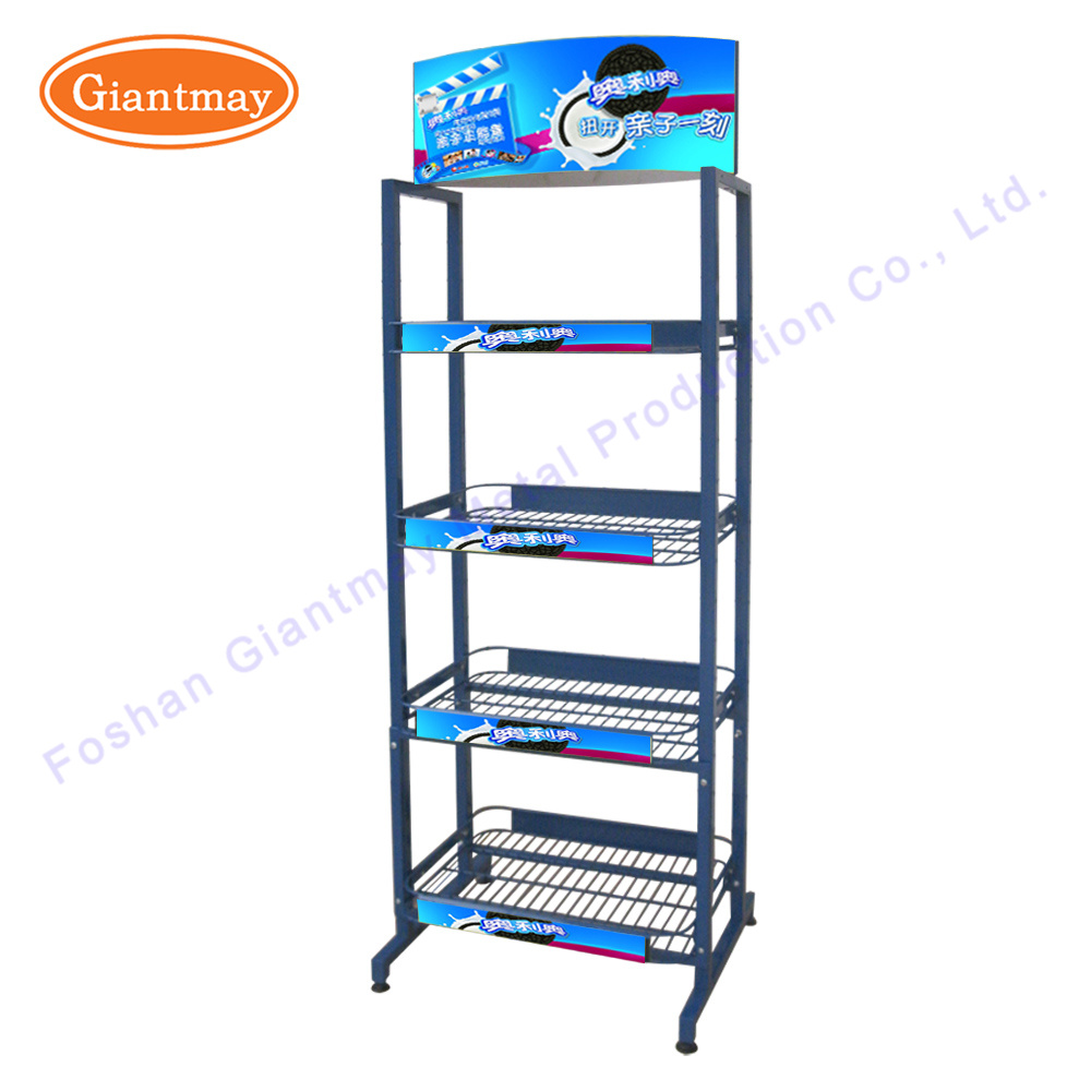 4 Tier Supermarket Retail Free Standing Metal Wire Water Bottle Storage Display Rack