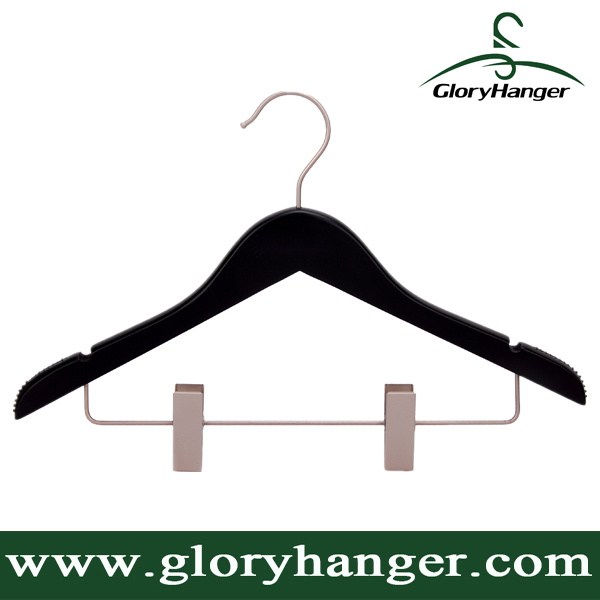 Suit Clothing Display Wooden Hanger with Nickel Metal Clips