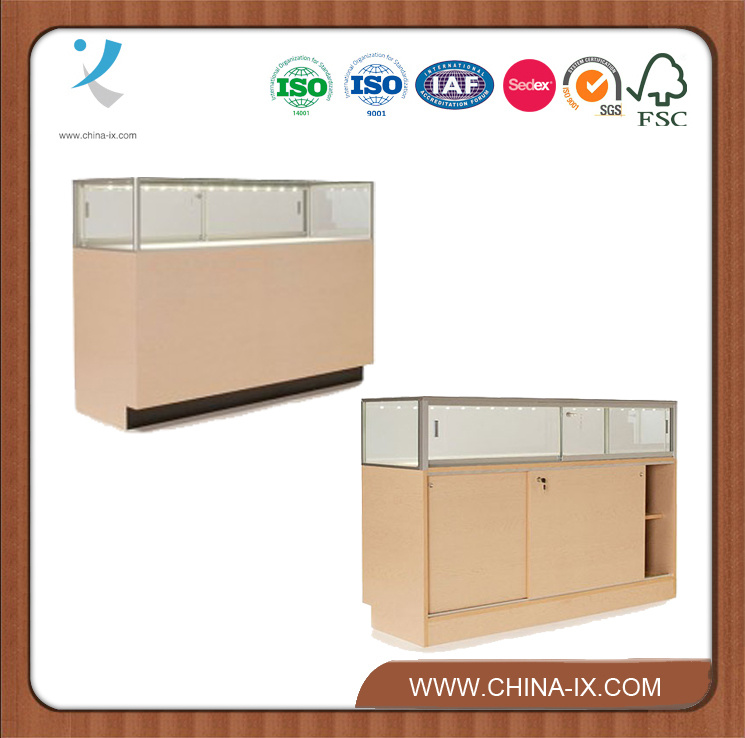 Front Entry Corner Display Case with Lockable Sliding Door