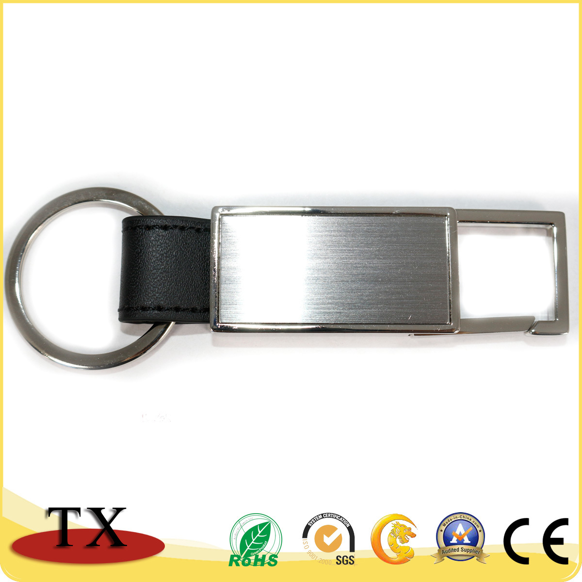 Professional Manufacturer Rectangle Metal PU Leather Key Chain