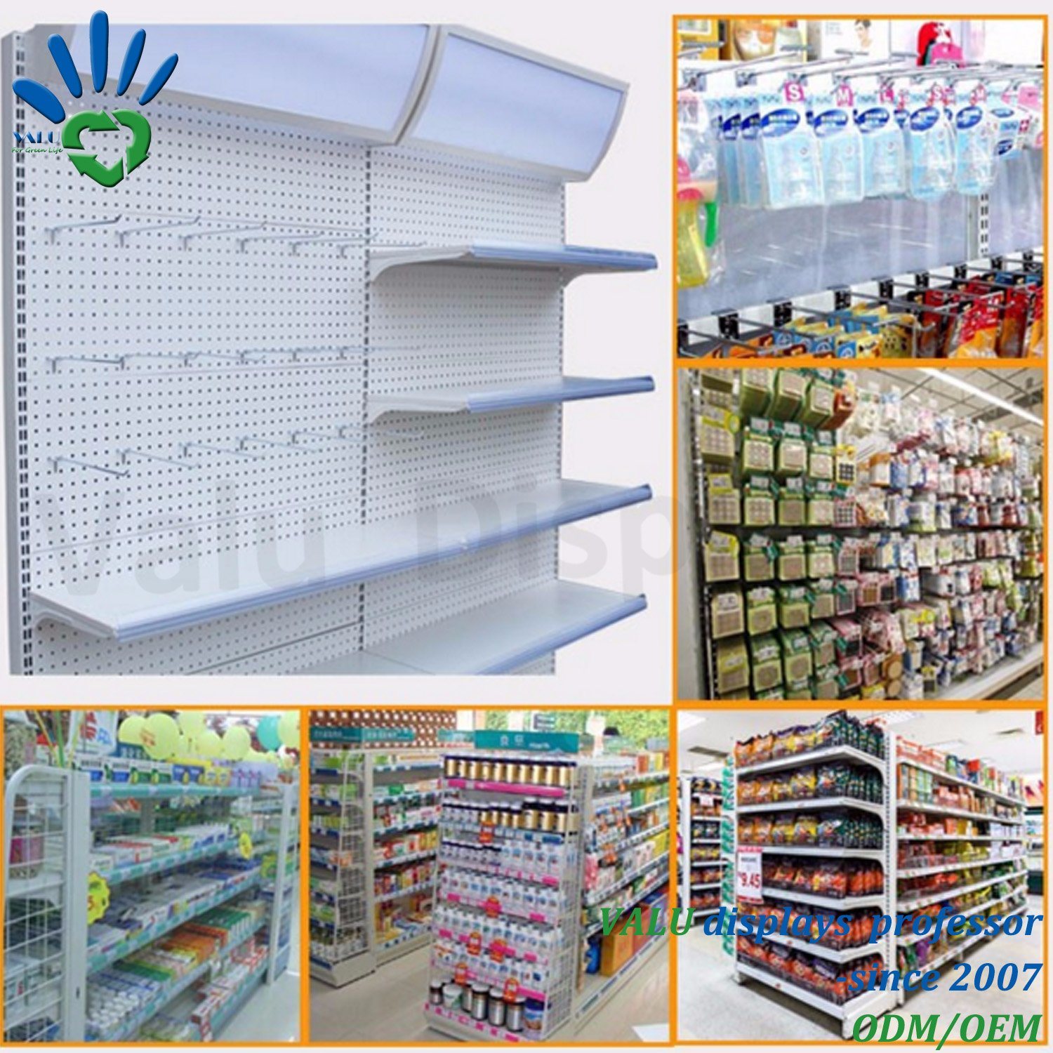 Good Quality Metal Punched Holes Supermarket Display Shelf Shelves (VMS903)