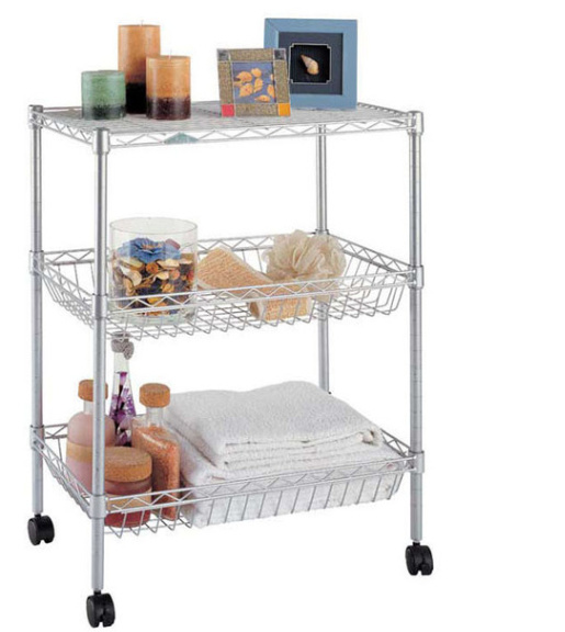 Adjustable Metal Kitchen Basket Trolley Rack (BK603590B3C)