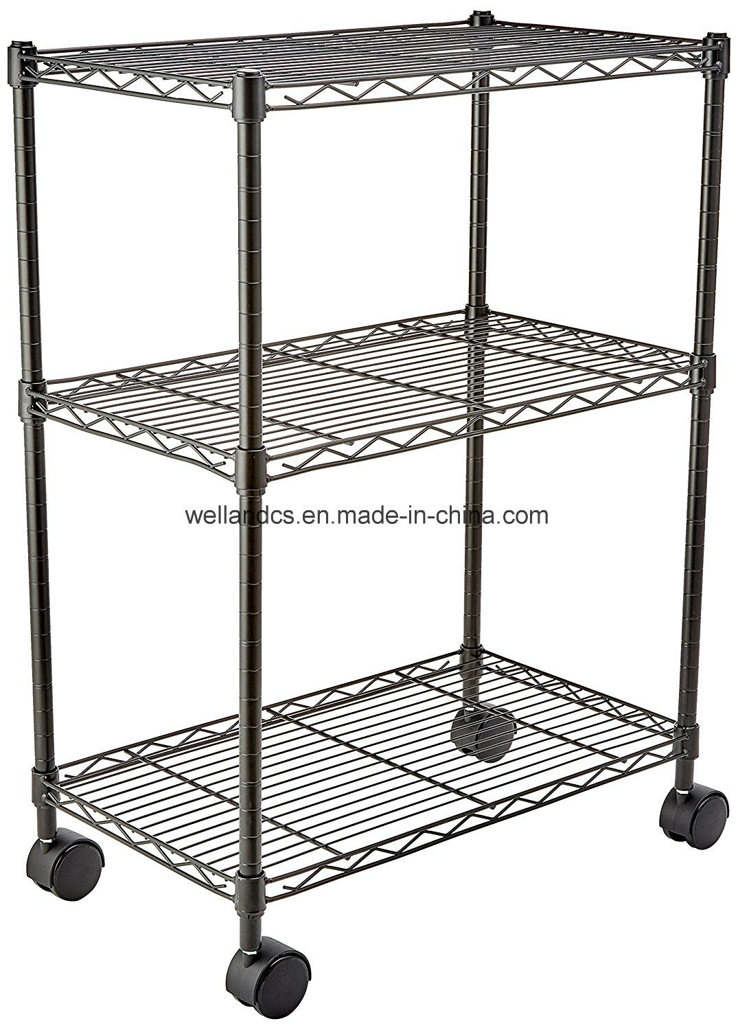 Multi-Purpose 3 Tiers Epoxy Black Steel Storage Wire Rack with Wheels