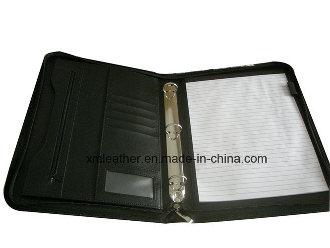 Black Soft Leather Portfolio File Folder with Ring Binder