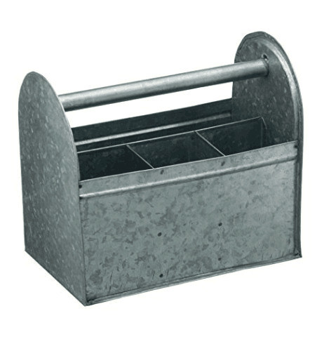 Galvanized Tin Silverware Utensil Caddy