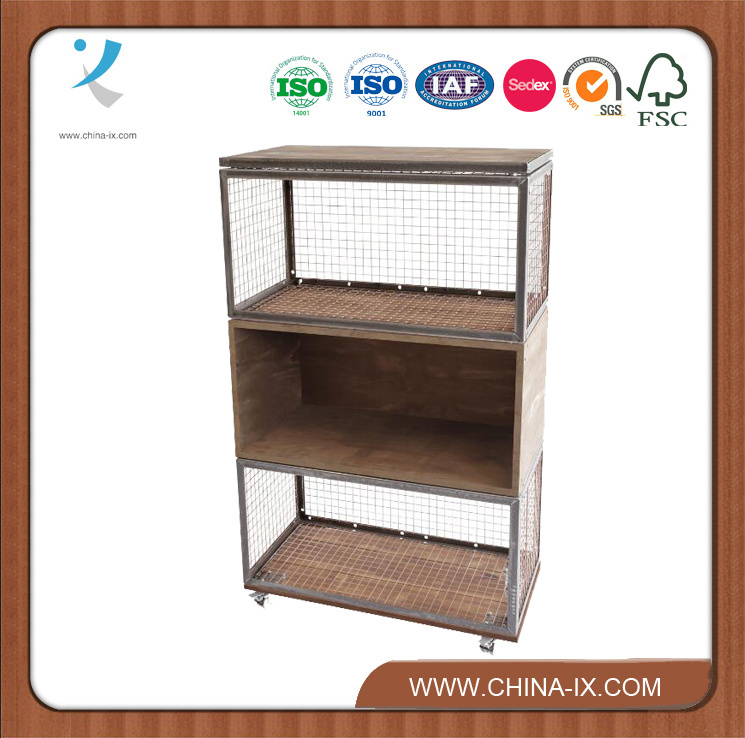 Triple Wood and Wire Display Case with Casters