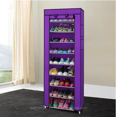 9 Tier Shoe Shelves Canvas Fabric Shoe Rack Storage Cabinet Rail Shoes Organizer Zipper Standing Sapateira Organizador Furniture (FS-01E)