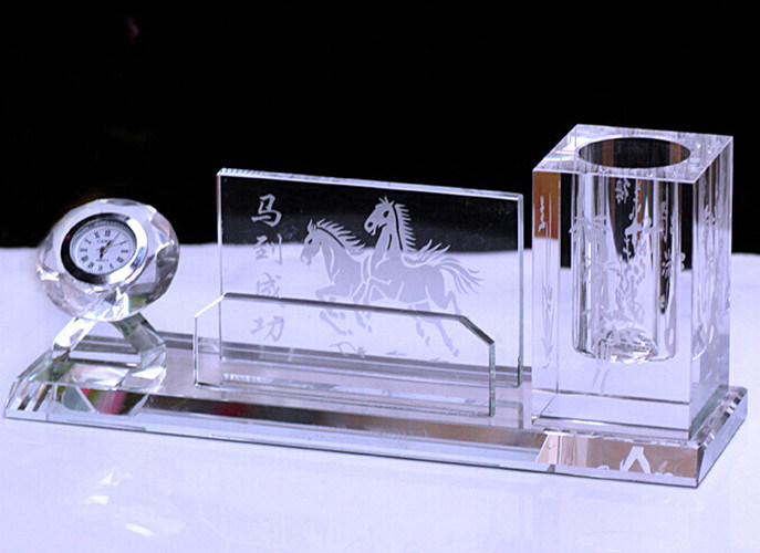 Crystal Pen Holder Crystal Clock for Office Stationery