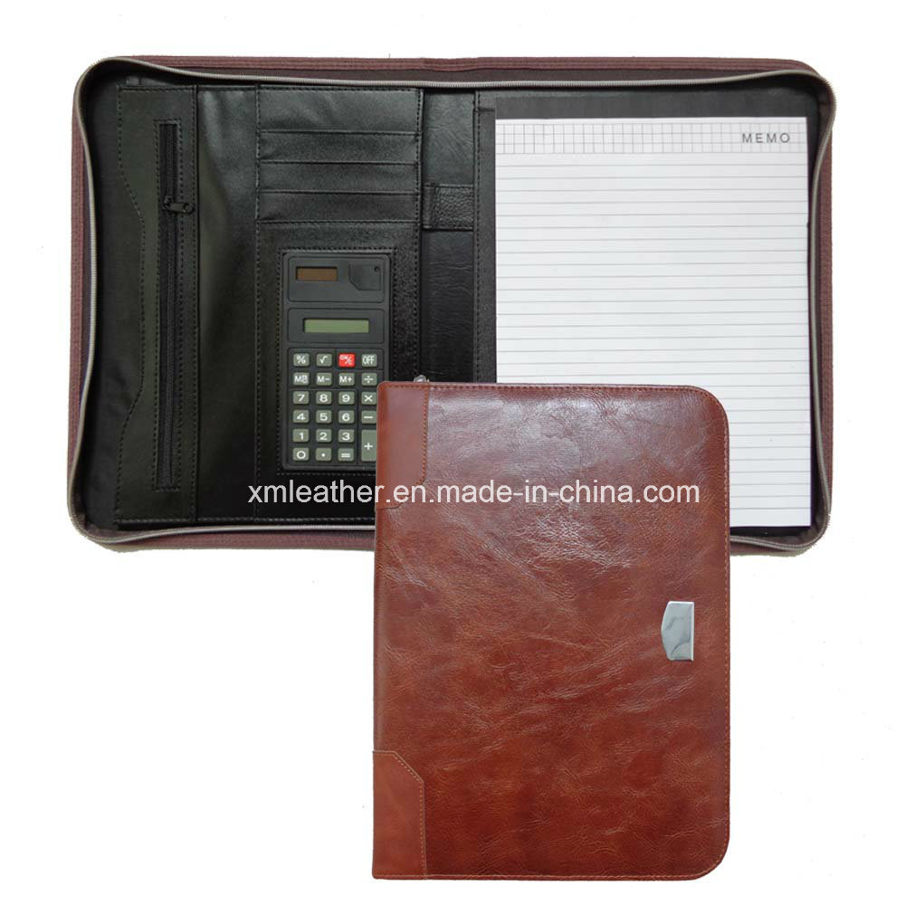 Zipped PU Leather Cover Expanding File Folder