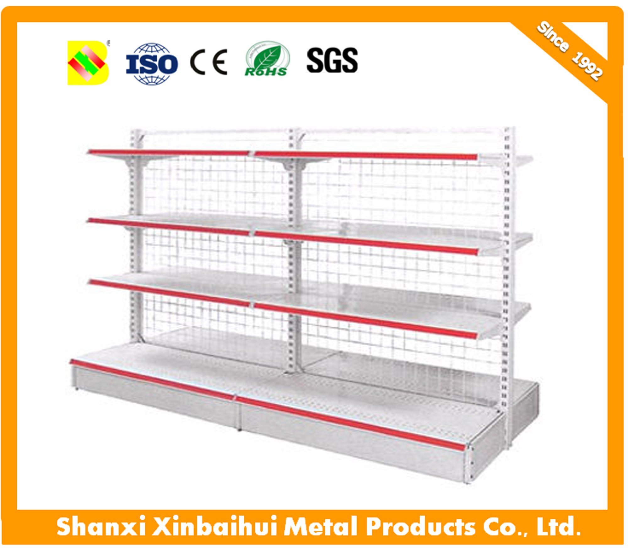 Supermarket Gondola Shelf with Powder-Coated Surface, Available in Various Sizes and Colors