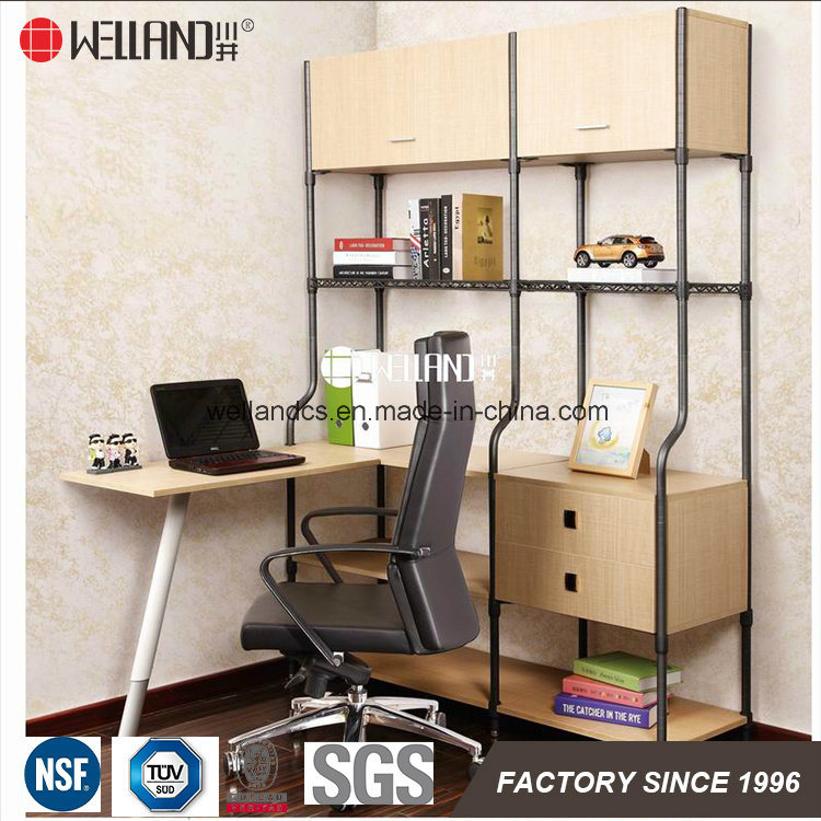 China Manufacture DIY Living Room Display Steel-Wooden Furniture Shelving Rack