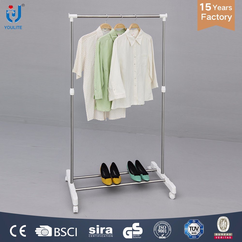 Extendable Stainless Steel Single Rod Clothes Hanger with Mesh Metal Clothes Rack