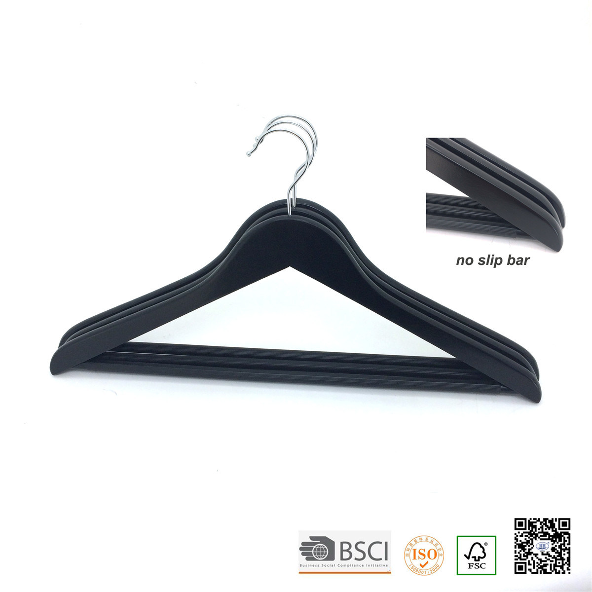 Black Non Slip Bar Wooden Clothes Hanger Hangers for Jeans