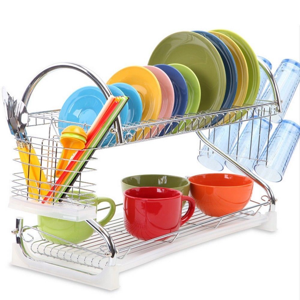 Stainless Steel 2-Tier Dish Drying Rack Kitchen Storage Organization