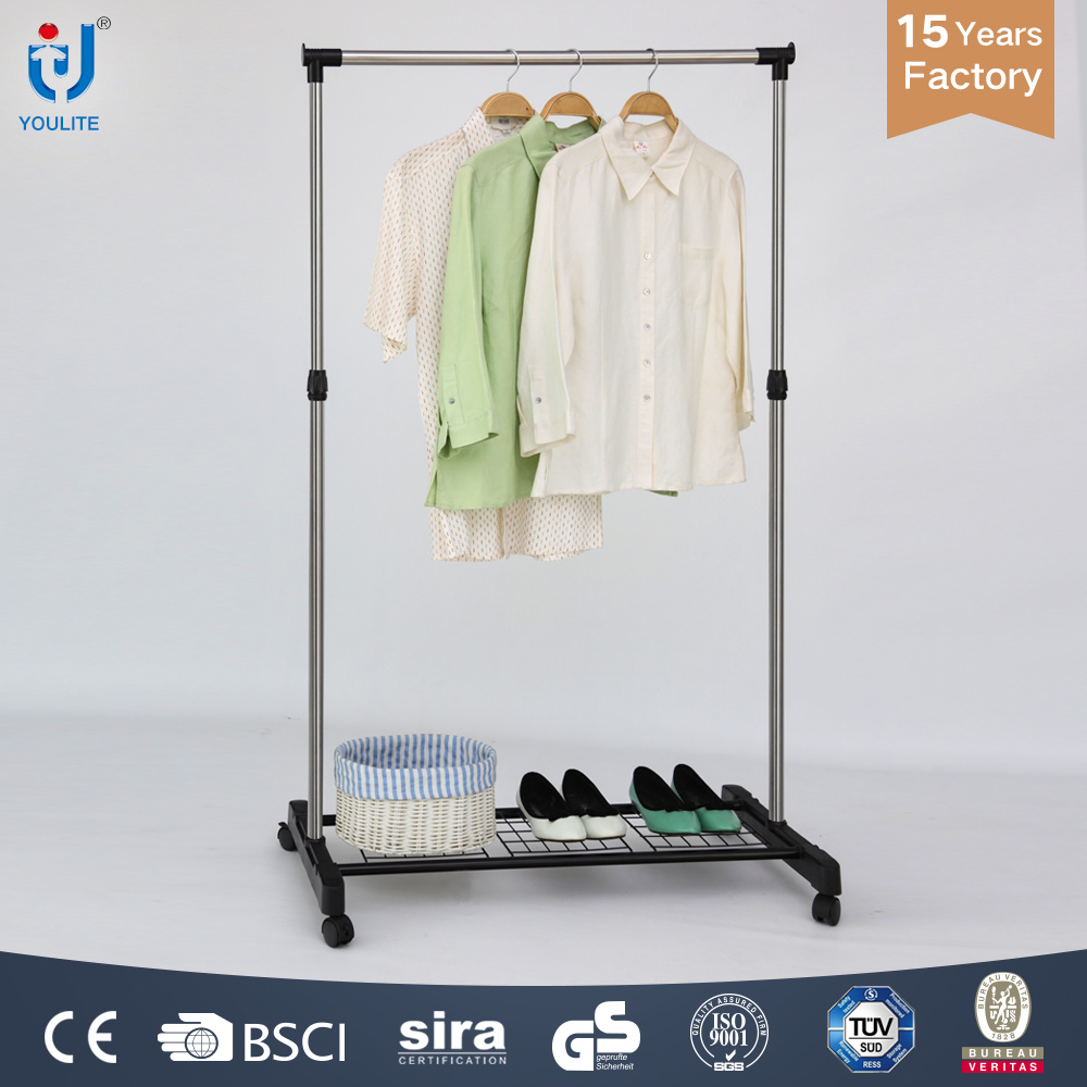 Stainless Steel Single Rod Clothes Hanger with Mesh Metal Clothes Rack