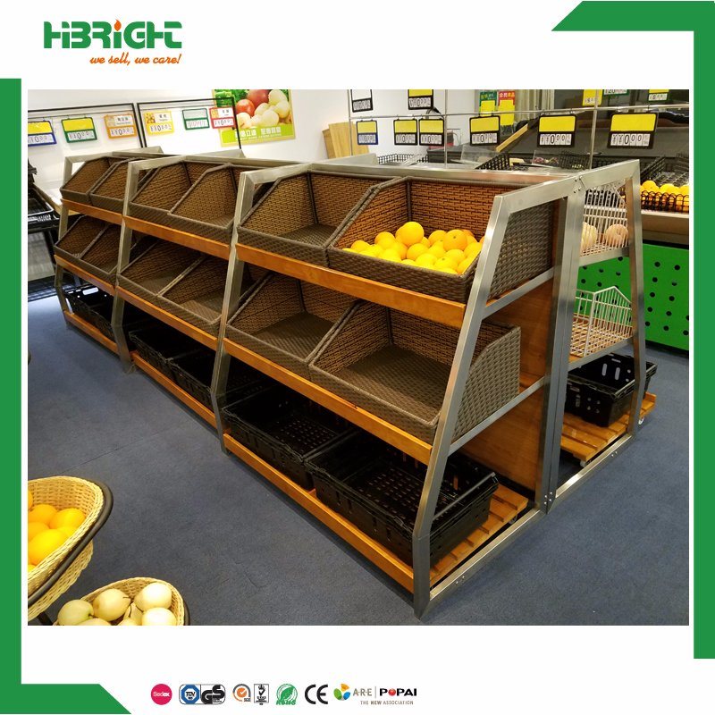 Wood Supermaket Display Fruit Vegetable Wire Rack