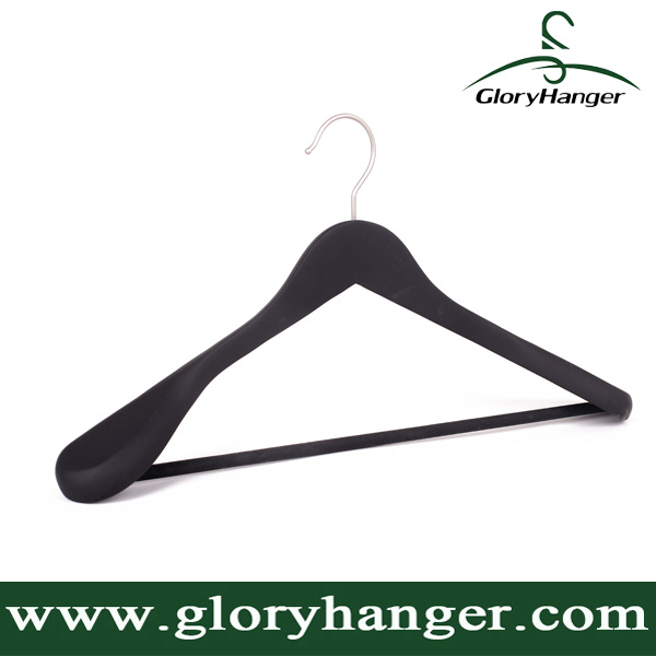 Black Rubber Coated Wooden Hanger for Coat