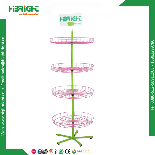 Rolling Wire Round Basket Display Rack for Promotion