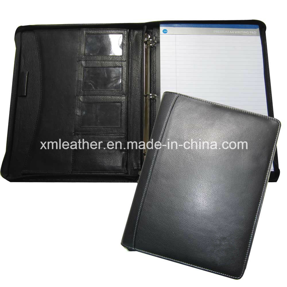 Custom Leather Compendium File Folder Binder with Notepad