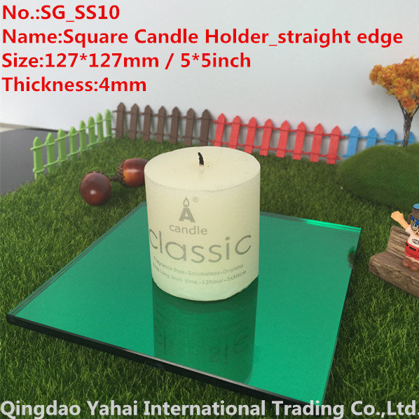 4mm Green Straight Edge Glass Candle Holder