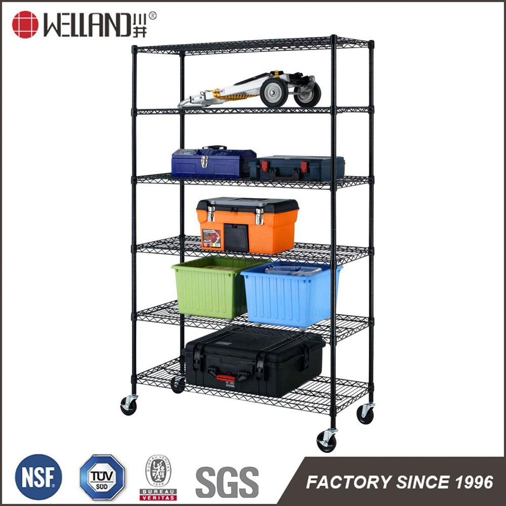 Heavy Duty Black Commercial 6 Tier Shelf Adjustable NSF Steel Wire Metal Shelving Rack