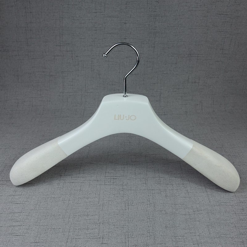 Glossy White Lotus Wood Clothing Hanger with Anti-Slip Velvet