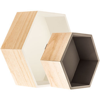 Book Store Home Decor Gray White Hexagonal Wall Shelf Set