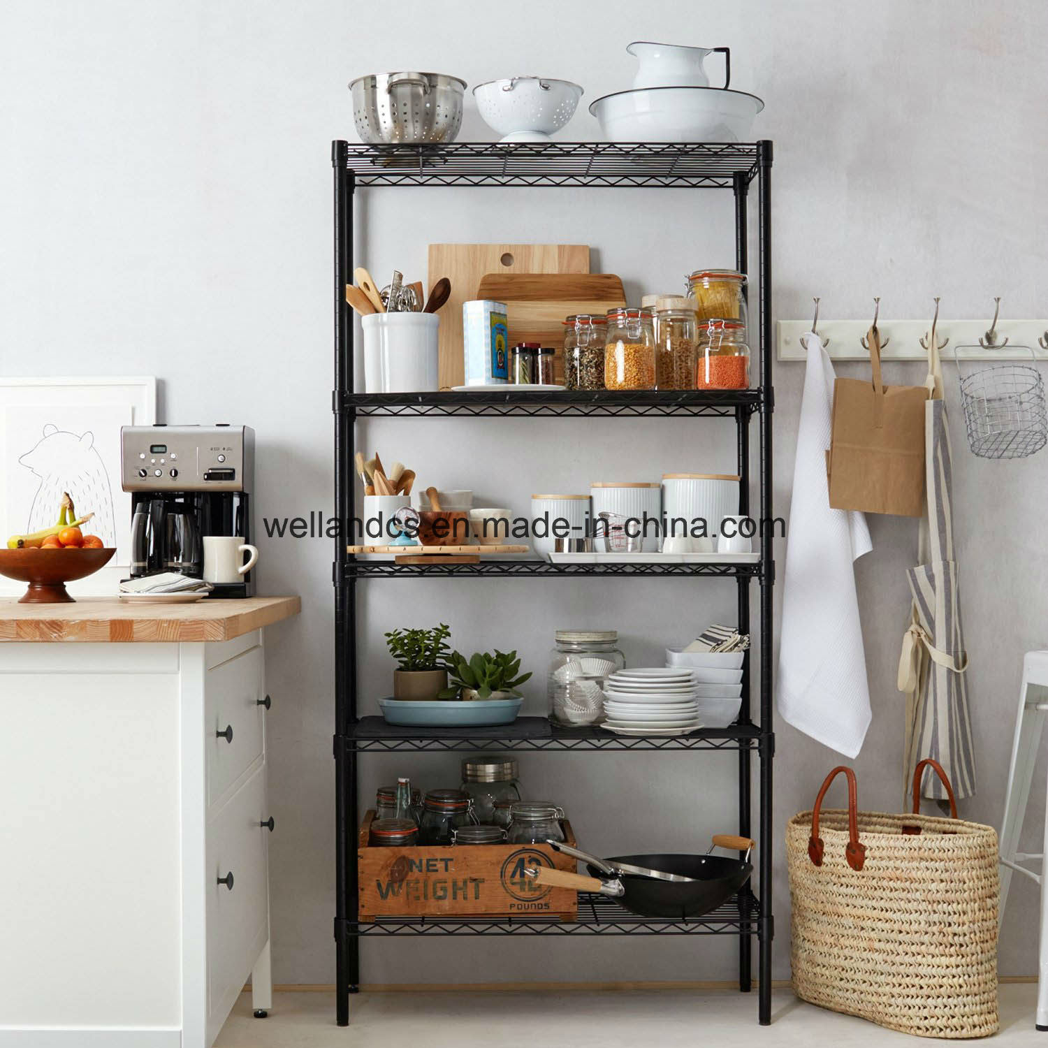 DIY 5 Shelf Home Style Steel Wire Shelving in Powder Coated